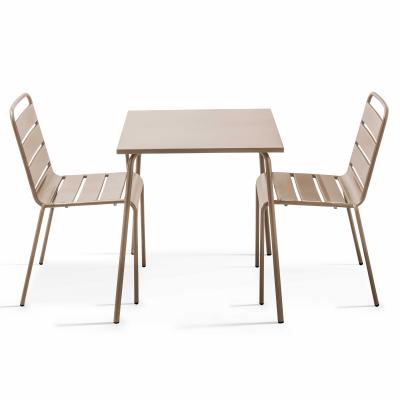 Palavas - ensemble table de jardin carr&eacute;e et 2 chaises acier taupe