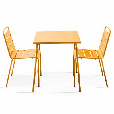 Palavas - ensemble table de jardin carr&eacute;e et 2 chaises acier jaune