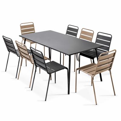Palavas - ensemble table de jardin et 8 chaises en m&eacute;tal gris et taupe