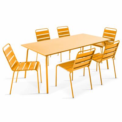 Ensemble table de jardin et 6 chaises en m&eacute;tal jaune 180 x 90 x 72 cm