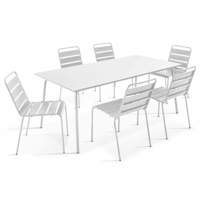Ensemble table de jardin et 6 chaises en m&eacute;tal blanc 180 x 90 x 72 cm