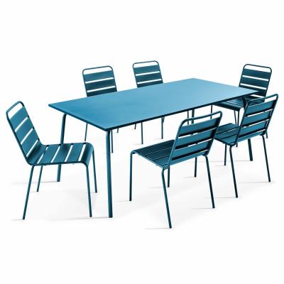Oviala Palavas - Table de Jardin et 6 chaises en m&eacute;tal Bleu Pacific