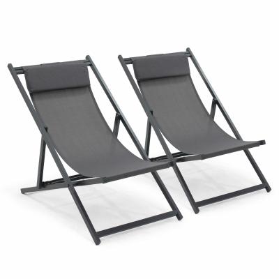 Oviala - Lot de 2 transats en aluminium anthracite - Gris