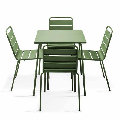 Palavas - ensemble table de jardin et 4 chaises en m&eacute;tal vert cactus