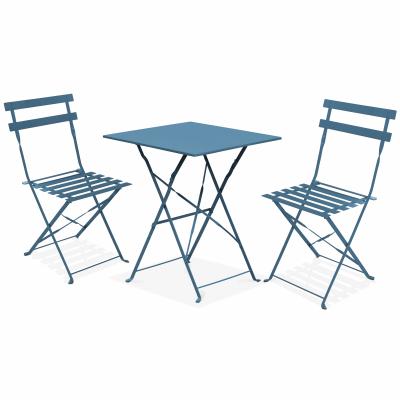 Oviala Table de Jardin et 2 chaises Acier Bleu Pacific