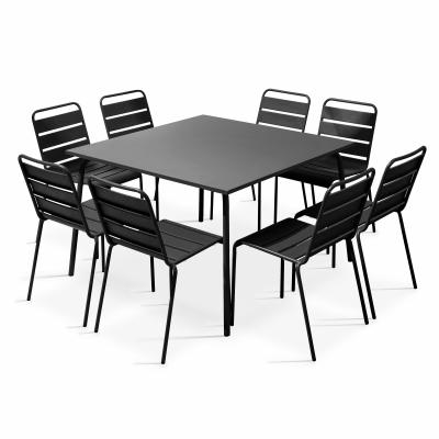 Ensemble table de jardin et 8 chaises en m&eacute;tal gris 120 x 120 x 72 cm