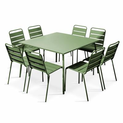 Ensemble table de jardin et 8 chaises en m&eacute;tal vert cactus - palavas
