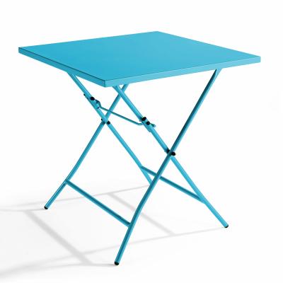 Table de jardin pliante carr&eacute;e en acier bleu - Palavas