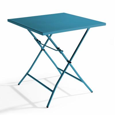 Table de jardin pliante carr&eacute;e en acier bleu pacific - Palavas