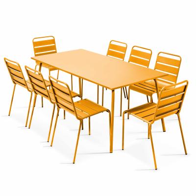 Ensemble table de jardin et 8 chaises en m&eacute;tal jaune 180 x 90 x 72 cm