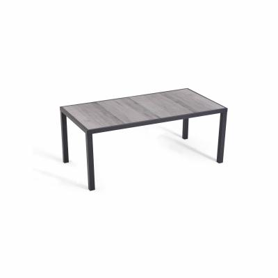 Table de jardin en aluminium et c&eacute;ramique effet bois gris&eacute; - Tivoli
