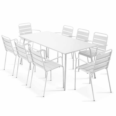 Palavas - Table de Jardin et 8 fauteuils en m&eacute;tal blanc - Blanc