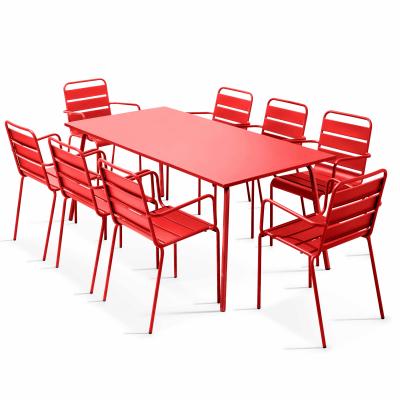 Palavas - Table de jardin et 8 fauteuils en m&eacute;tal rouge - Rouge