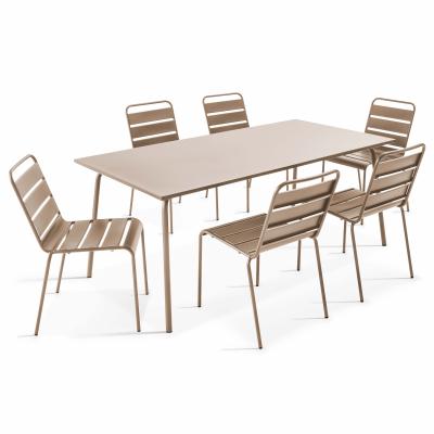 Palavas - Ensemble table de jardin et 6 chaises en m&eacute;tal taupe - Taupe