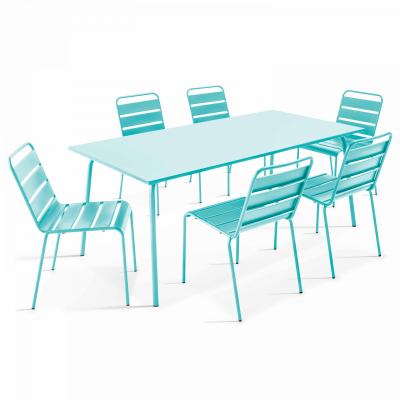 Palavas - ensemble table de jardin et 6 chaises en m&eacute;tal turquoise