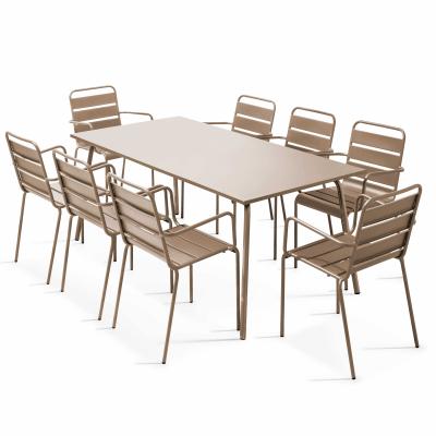 Palavas - ensemble table de jardin et 8 fauteuils en m&eacute;tal taupe