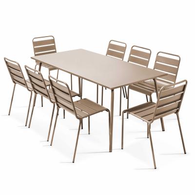 Oviala Palavas - Ensemble Table de Jardin et 8 chaises en m&eacute;tal Taupe