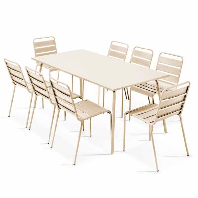 Oviala Palavas - Ensemble Table de Jardin et 8 chaises en m&eacute;tal Ivoire