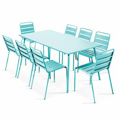 Palavas - ensemble table de jardin et 8 chaises en m&eacute;tal turquoise