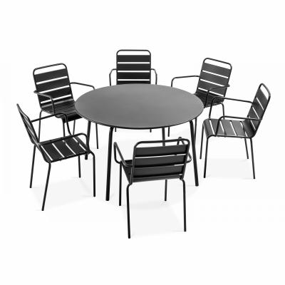 Table de jardin et 6 fauteuils - 120 x 72 cm - Acier - Palavas - Gris