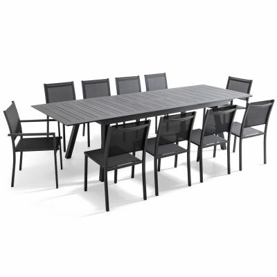 Salon de jardin 10 places en aluminium gris 298 x 100 x 45 cm