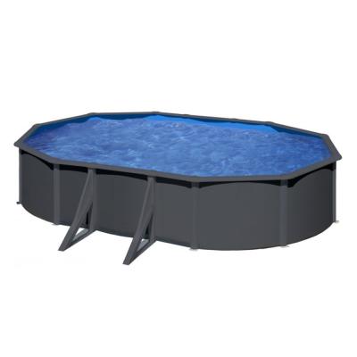 Piscine acier gris anthracite Louko ovale 7,44 x 3,99 x 1,22 m - Gr&eacute;