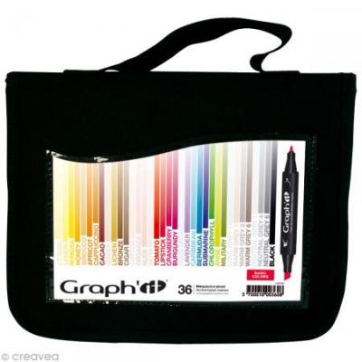 GRAPH'IT Set de 36 Marqueurs &agrave; alcool double pointe - Basic Colors