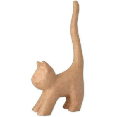 Chat naif avec longue queue en papier mach&eacute; 30 cm