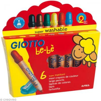 GIOTTO be-b&egrave; - Etui-coffret 6 maxi crayons + 1 taille-crayon
