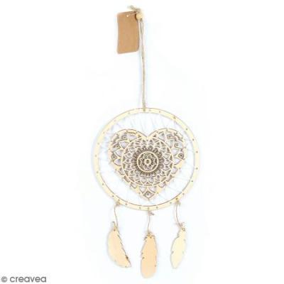 Suspension attrape-r&ecirc;ves en bois 41 x 16 cm - Coeur - Graine Cr&eacute;ative