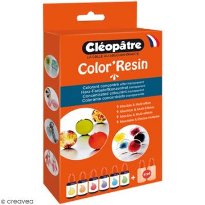 Pigment colorant Color'Resin - 6 coul et 2 flacons vides - Cl&eacute;op&acirc;tre