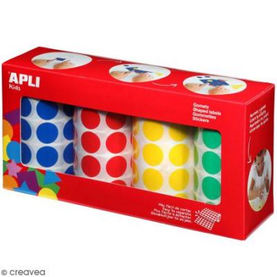 Paquet de 4 rouleaux de 1770 (7080) Gommettes Rondes 20 mm Assorties