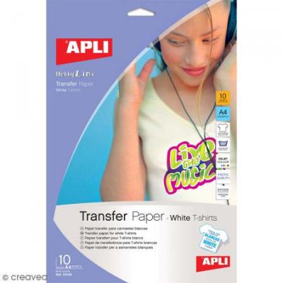 Apli Paper Transfer Paper - Papier Transferts Sur T-Shirt - Blanc - A4 (210 X 297 Mm) 10 Feuille(S)