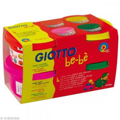 GIOTTO be-b&egrave; - Boite p&acirc;te &agrave; jouer 4x100g (rouge, jaune, magenta, vert)