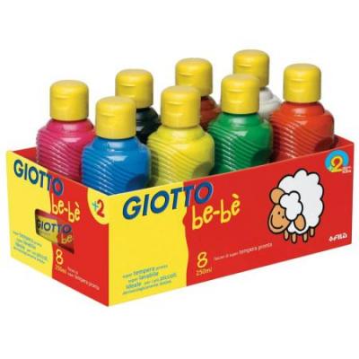 GIOTTO be-b&egrave; Lot de 8 peintures gouaches 250 ml - Couleurs assorties