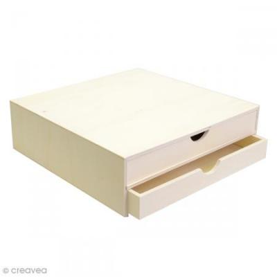 Bloc en bois deux tiroirs 34,5x34x10cm - Art&eacute;mio Marron