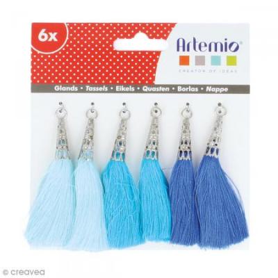 Set de pompons tassels 8 cm - Camaieu bleu - 6 pcs - Artemio - couleur variant