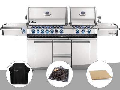 Barbecue &agrave; gaz prestige pro 825 + housse de protection + plateau charbon + pierr