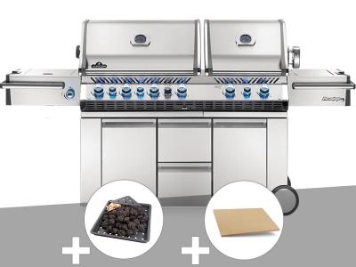 Barbecue &agrave; gaz Napoleon Prestige Pro 825 + Plateau charbon + Pierre &agrave; pizza large rectangle