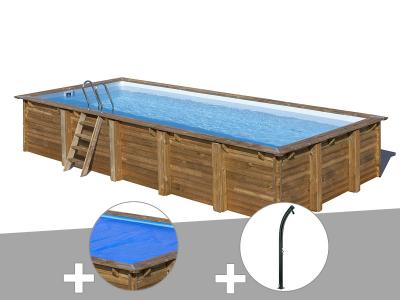 Kit piscine bois Gr&eacute; Braga 8,15 x 4,20 x 1,46 m + B&acirc;che &agrave; bulles + Douche