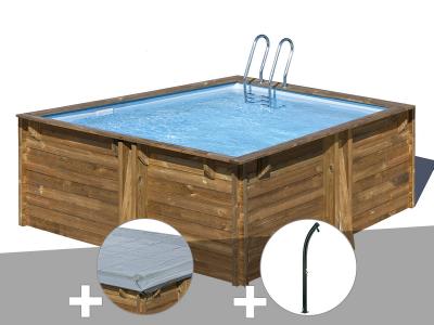 Kit piscine bois Gr&eacute; Carra 3,05 x 3,05 x 1,19 m + B&acirc;che hiver + Douche