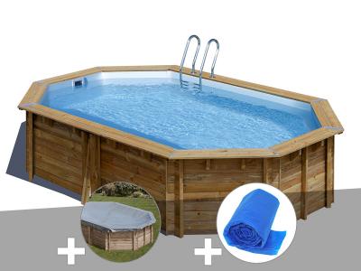 Kit piscine bois Gr&eacute; Vermela 6,72 x 4,72 x 1,46 m + B&acirc;che hiver + B&acirc;che &agrave; bulles