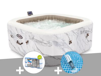 Kit spa gonflable Intex PureSpa Calacatta carr&eacute; Bulles 4 places + 6 filtres + Aspirateur