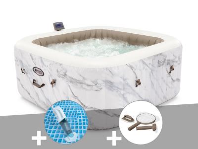 Kit spa gonflable Intex PureSpa Calacatta carr&eacute; Bulles 4 places + Aspirateur + Kit d'entretien