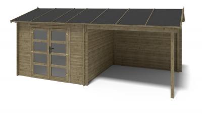 Abri de jardin en bois - 17,40m2 - 5,79x3m - Trait&eacute; - Ep. 24mm - Couleur: vert - ALTANKA 