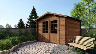 Abri de jardin bois - ALTANKA - DOM427 - Marron - Porte double - &Eacute;p 28 mm 