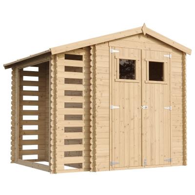 Abri de jardin en bois et range b&ucirc;ches ext&eacute;rieur avec sol trait&eacute; 3,53+0,97m2