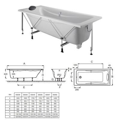 Baignoire droite 160 x 75 JACOB DELAFON Od&eacute;on up, confort+ et pare bain