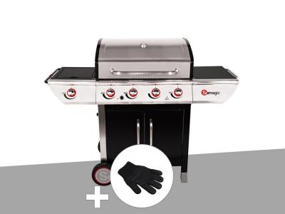 Barbecue &agrave; gaz avec chariot Manhattan 450GPI + plancha + Gant de protection