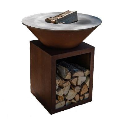 Bras&eacute;ro plancha avec meuble range bois Le Classique en corten 80x90 Barbecue d'ext&eacute;rieur Grill'Chic